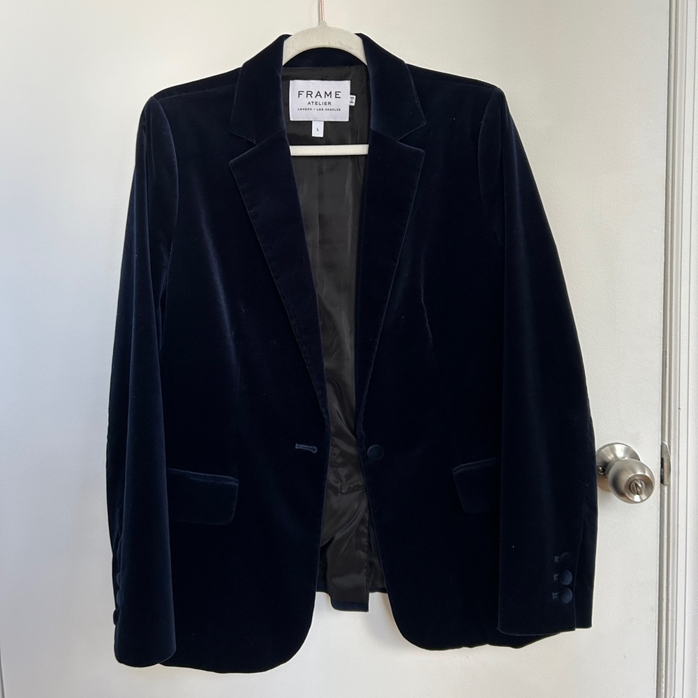 Frame Navy Velvet Suit Blazer